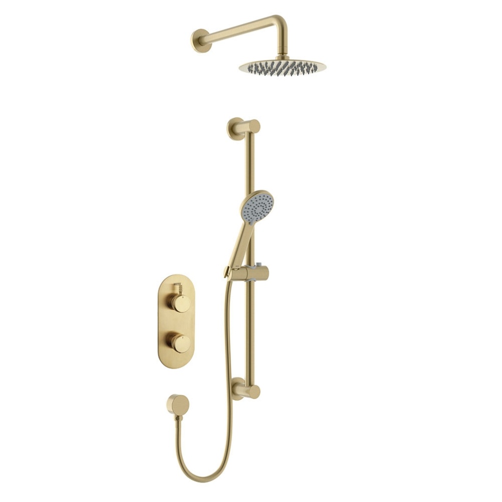 Cut out image of the Bristan Molida Brushed Brass Dual Outlet Thermostatic Shower Pack